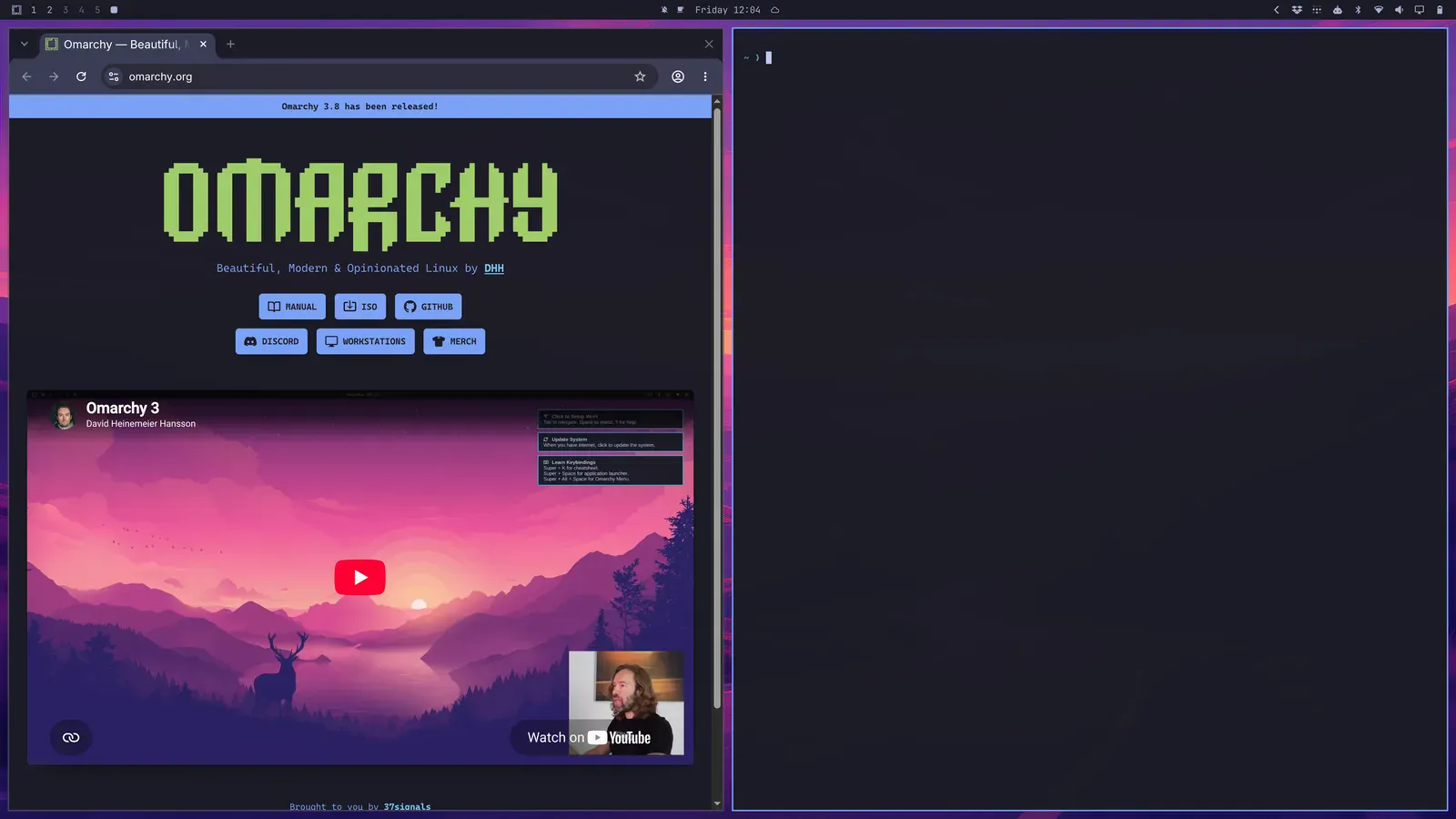 A browser and a terminal tiled side by side