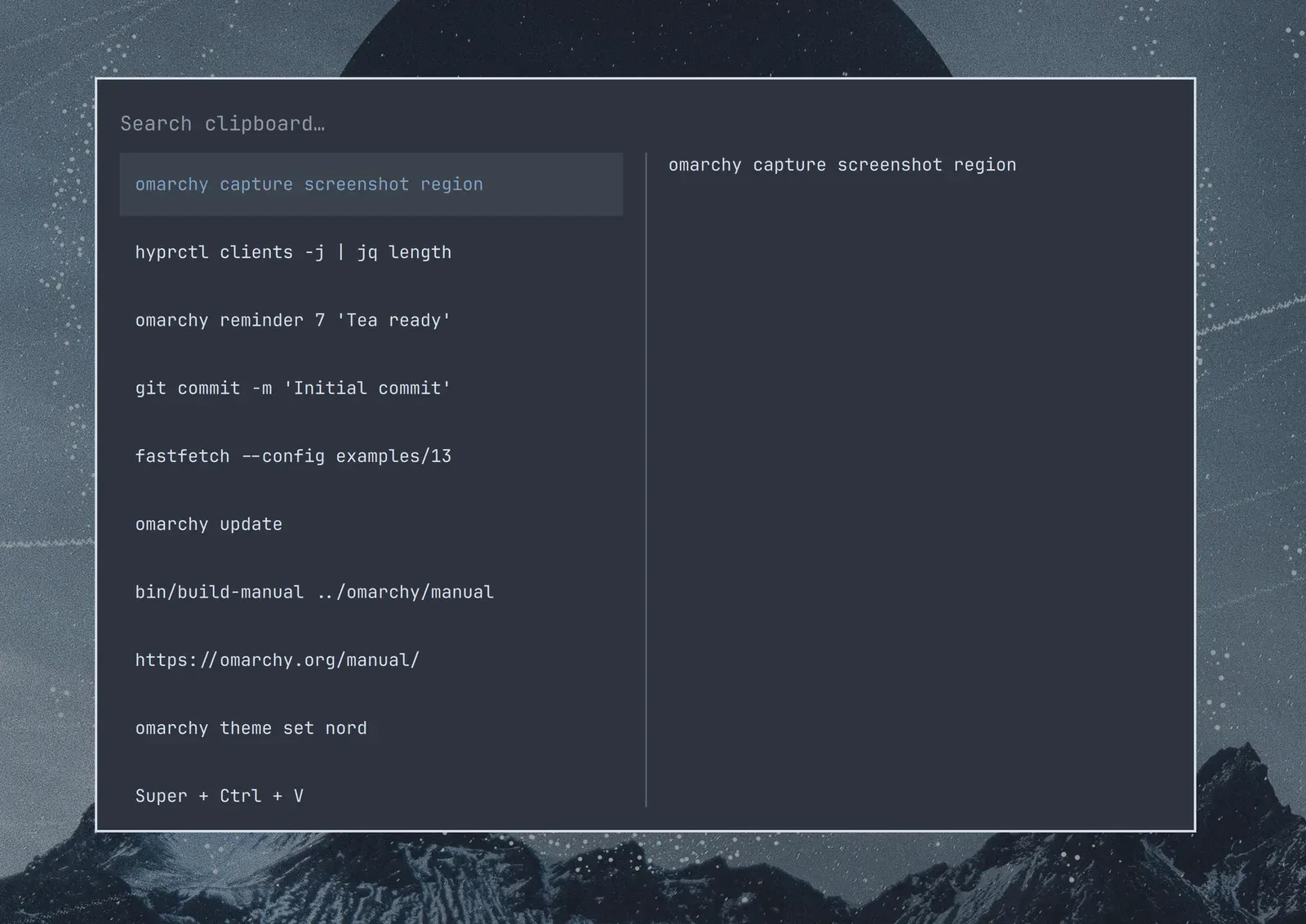 The unified clipboard history overlay listing recent copies